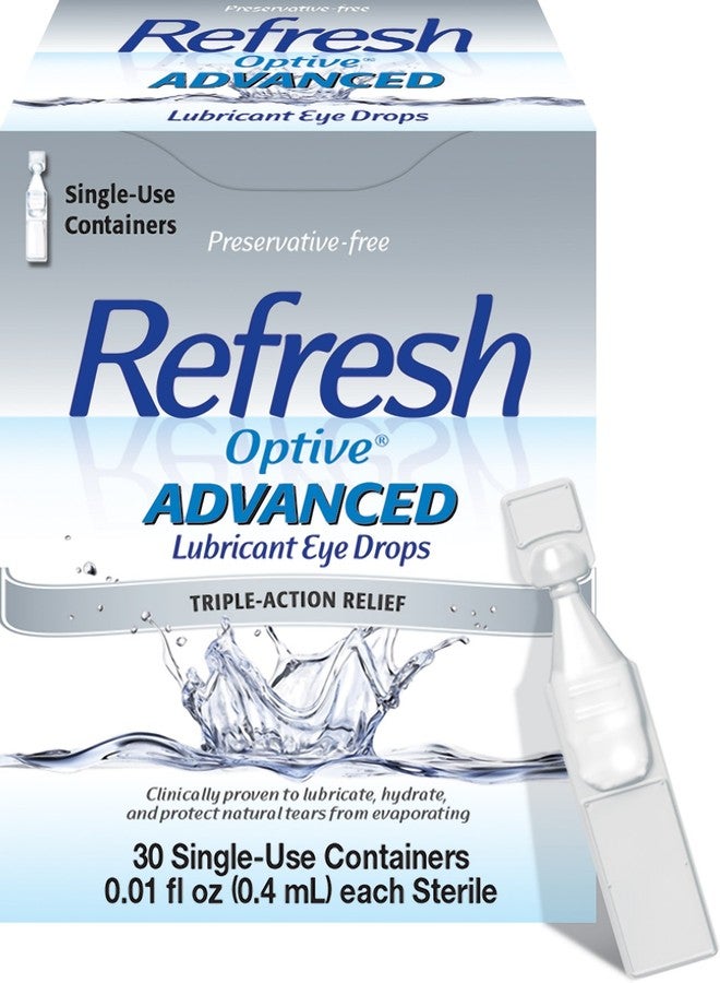 Refresh Optive Advanced Lubricant Eye Drops, Preservative-Free, 0.01 Fl Oz Single-Use Containers, 30 Count - Image 1